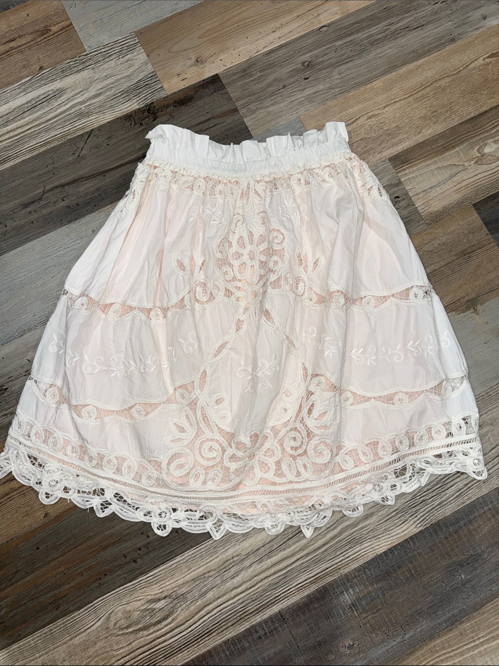 Maeve White Strapless Tiered Lace Embroidered Dress